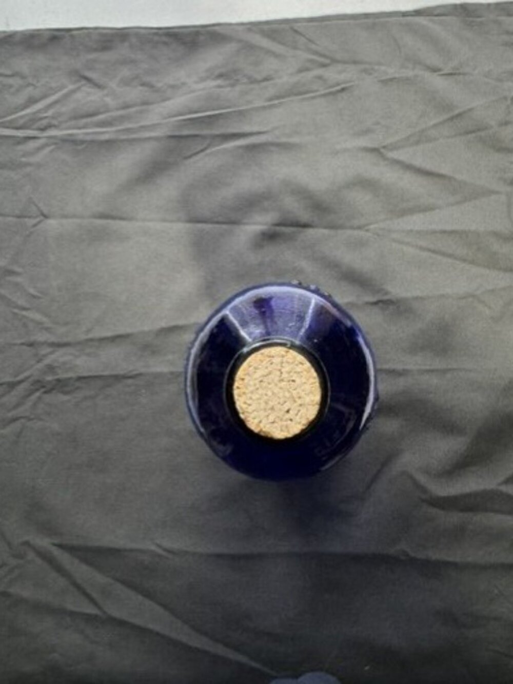 Vintage Cobalt  Blue Glass Embossed Bottle 12"  Flowers and Basket Design w Cork - Picture 4 of 4